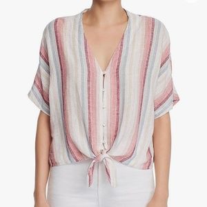 Rails Women's Thea Top Pink and White Striped Tie Front Button Down Size XS